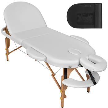 tectake® - Massagetafel ovaal 5 cm matras - in hoogte verstelbaar, incl. accessoires - wit - 404373