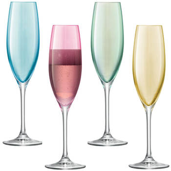 L.S.A. - Polka Champagne Flute 225 ml Pastel Set van 4 Stuks Assorti - Glas - Multicolor
