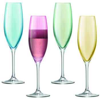 L.S.A. - Polka Champagne Flute 225 ml Set van 4 Stuks Assorti - Glas - Multicolor