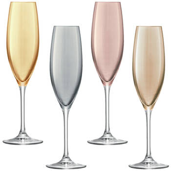 L.S.A. - Polka Champagne Flute 225 ml Metallics Set van 4 Stuks - Glas - Multicolor
