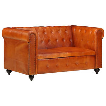 vidaXL Tweezitsbank Chesterfield-stijl echt leer tan