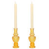 Kaarsen kandelaar Venice - 2x - gekleurd glas - ribbel okergeel - D5,7 x H15 cm - kaars kandelaars