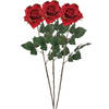 Mica Decorations Kunstbloem roos Emily - 3x - rood - 66 cm - kunststof steel - Kunstbloemen