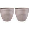 Juypal Bloempot/plantenpot Florenzia - 2x - taupe - kunststof - D30 x H26,8 cm - voor buiten/binnen - Plantenpotten