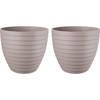 Juypal Bloempot/plantenpot Florenzia - 2x - taupe - kunststof - D15 x H13,2 cm - voor buiten/binnen - Plantenpotten