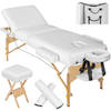 tectake® - Massagetafel matras 10 cm hoog en houten frame + rolkussens, draagtas en kruk - wit - 400186