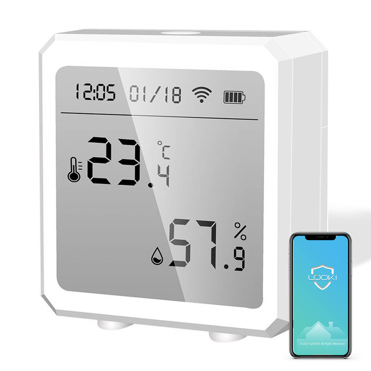Looki Slimme Hygrometer Met App – Digitale Vochtmeter & Thermometer – Draadloos  – Geschikt voor Google Home - Weerstation Binnen