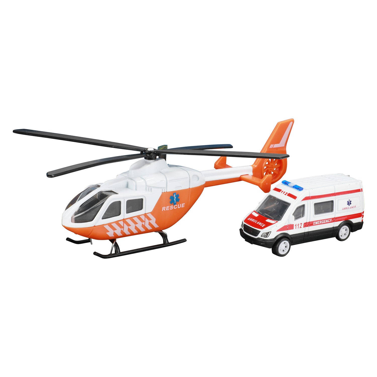 Toi Toys trauma helikopter + ambulance oranje-wit