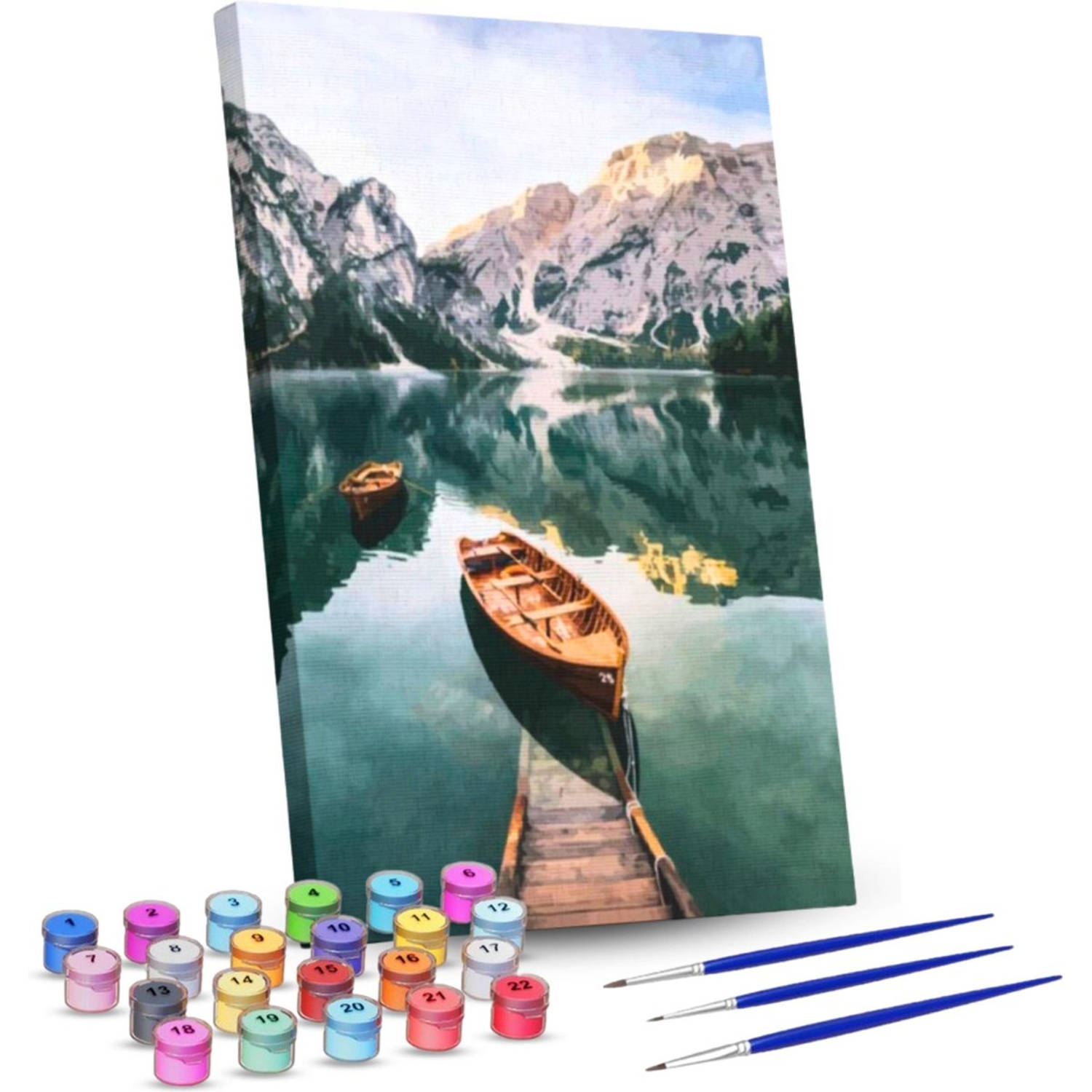 Rubye® Schilderen Op Nummer Volwassenen - Meer en Bergen - Met Canvas Schildersdoek en Penselen - 40x50cm