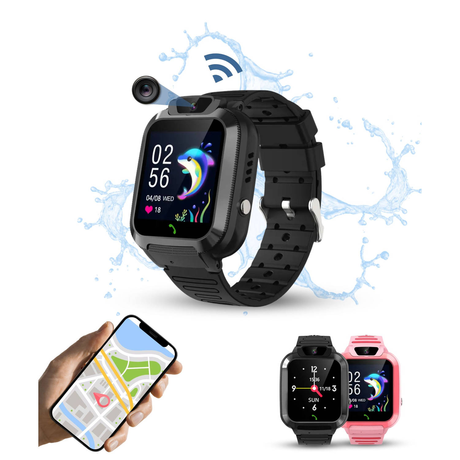 KidWorld Smartwatch Kinderen Zwart | Met HD-camera, GPS en 4G Verbinding | 1,44 Inch