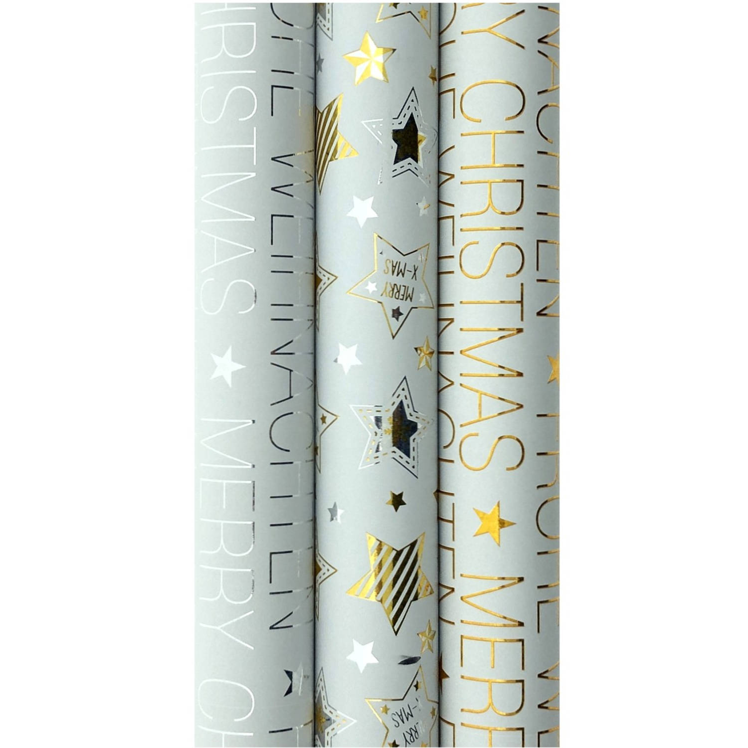 GOLD and ZILVER collection cadeaupapier - Kerstpapier inpakpapier voor Kerst - 3 meter x 70 cm - 3 rollen