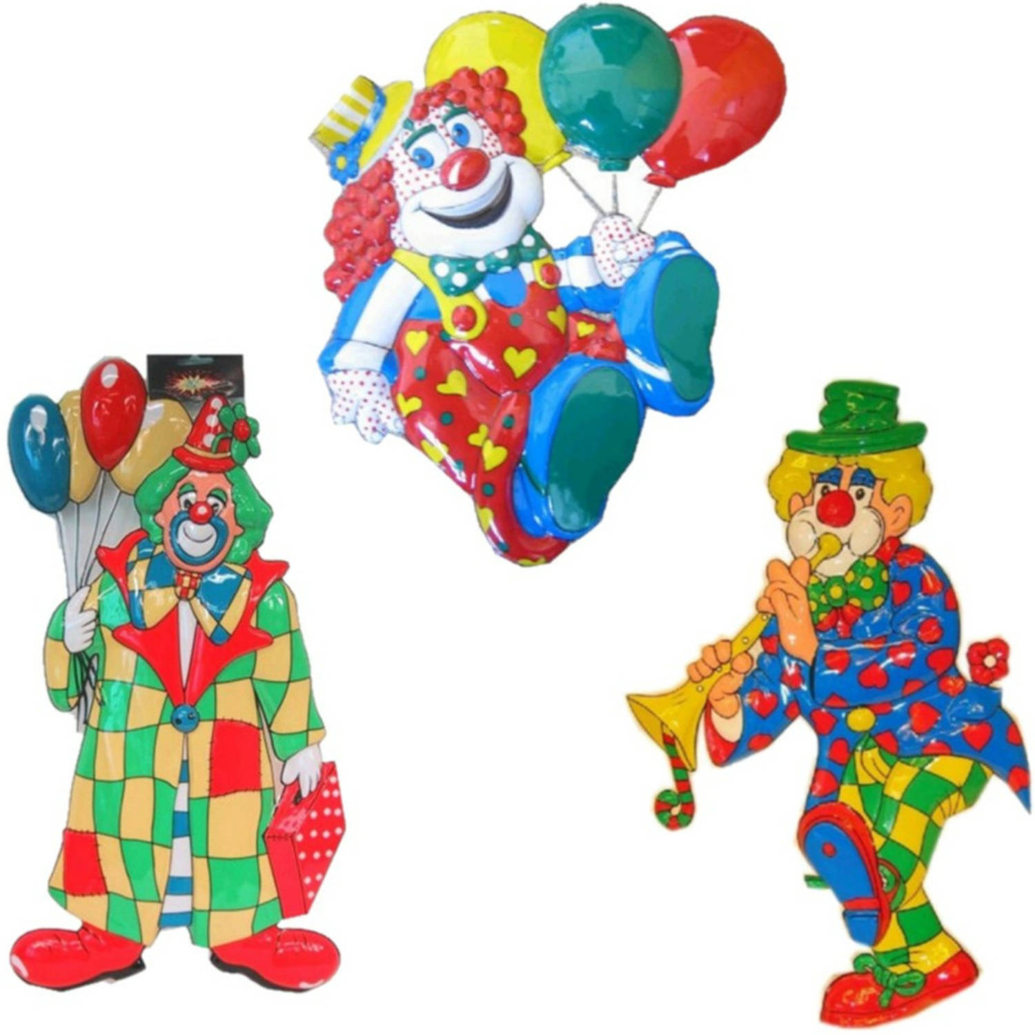 Carnaval versiering clowns - 3x grote wand decoraties 60 cm - Feestpakketten