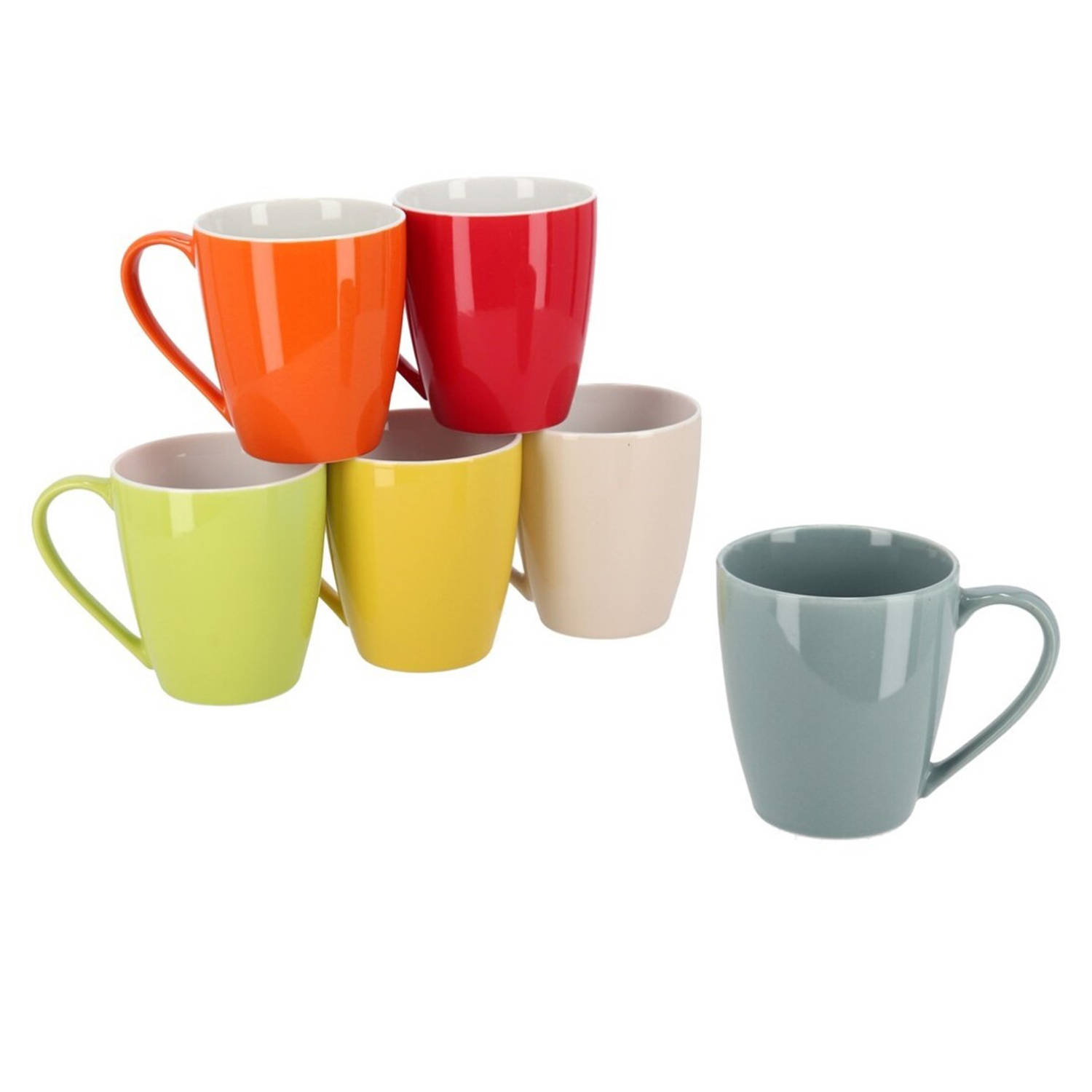 Gerimport Koffie/thee kopjes/bekers - set van 6x stuks - gekleurd - 360 ml