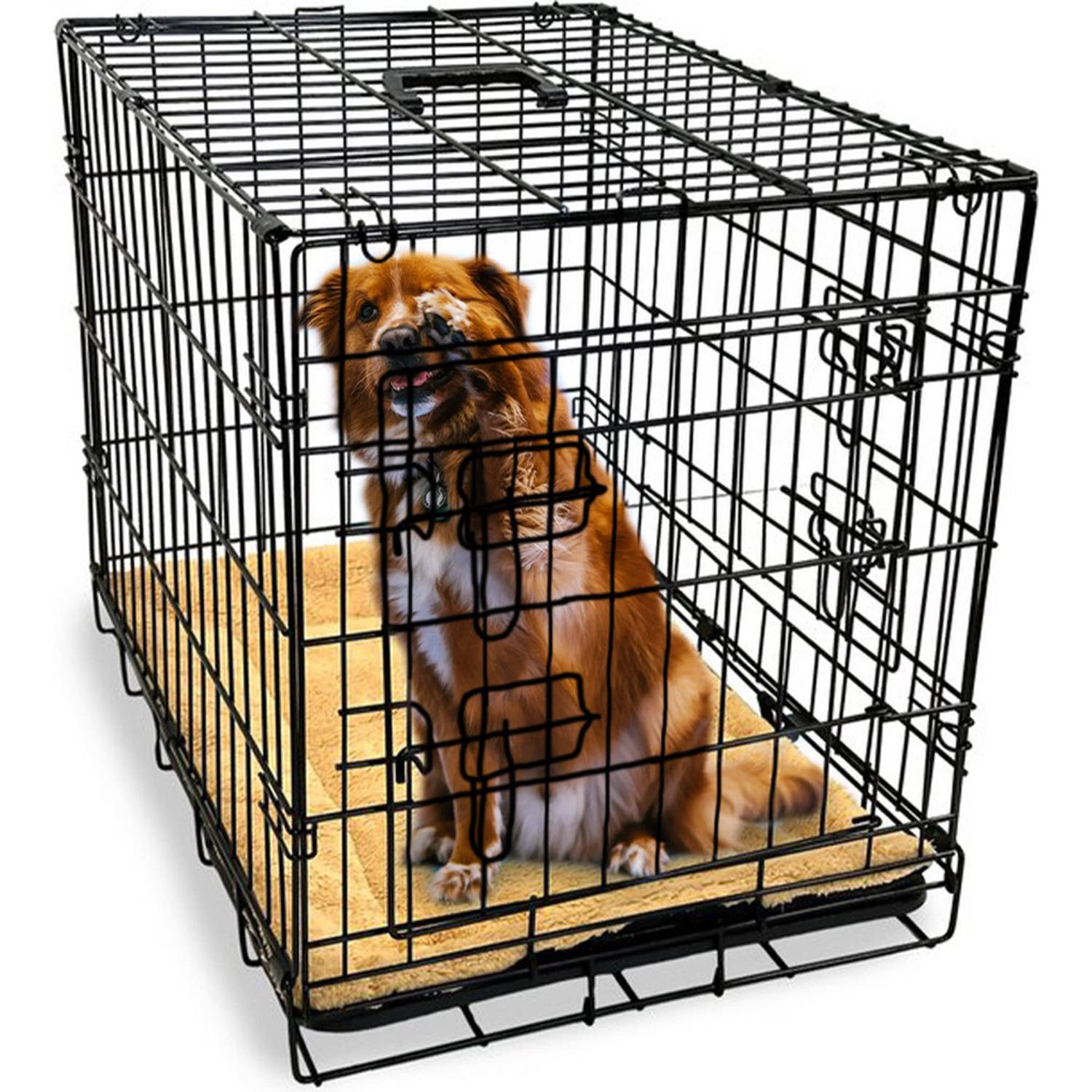 Gopets Hondenbench Opvouwbaar L Bench Voor Honden Incl. Plaid 2 Deuren 91 x 57 x 64 cm