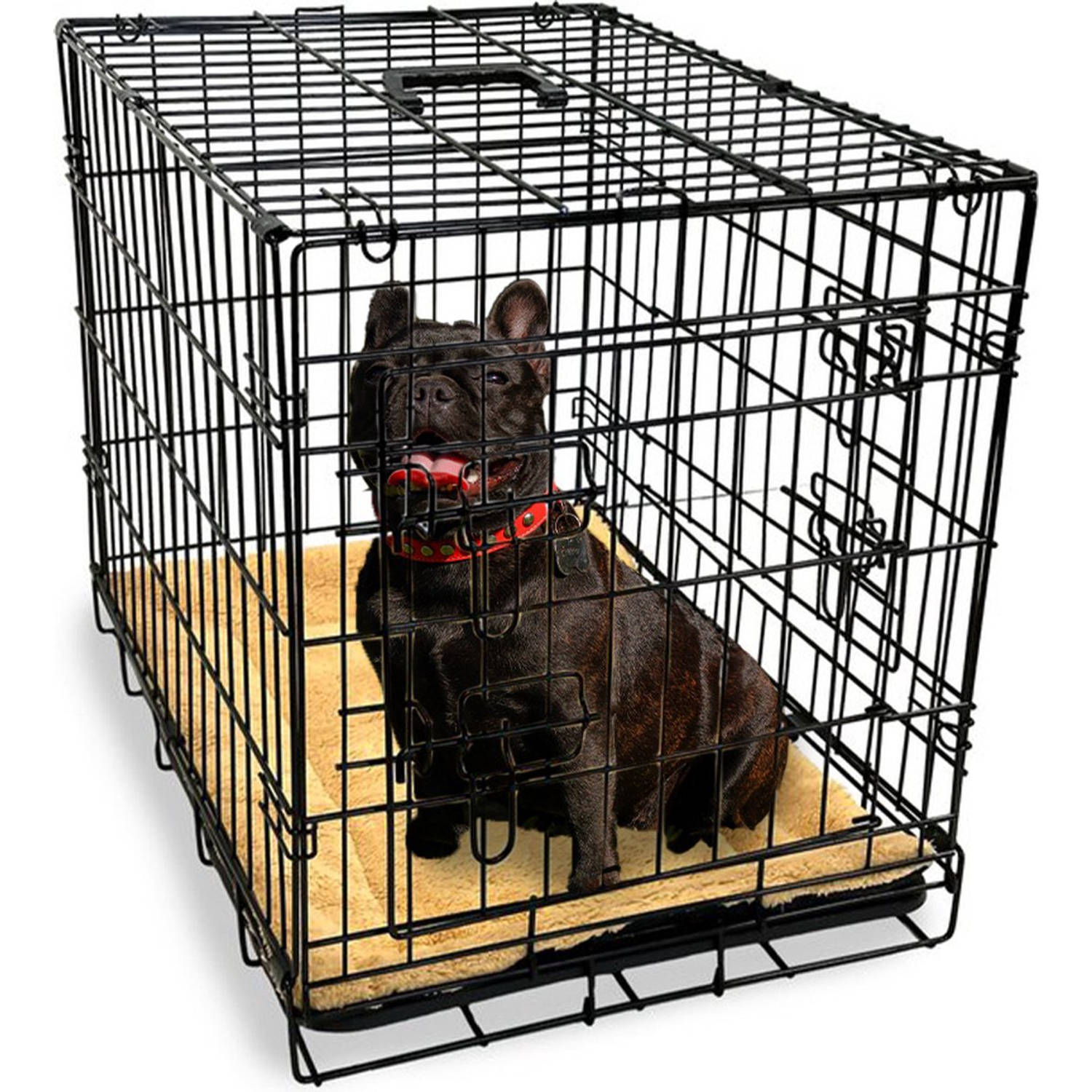 Gopets Hondenbench Opvouwbaar M Bench Voor Honden Incl. Plaid 2 Deuren 76 x 48 x 53 cm