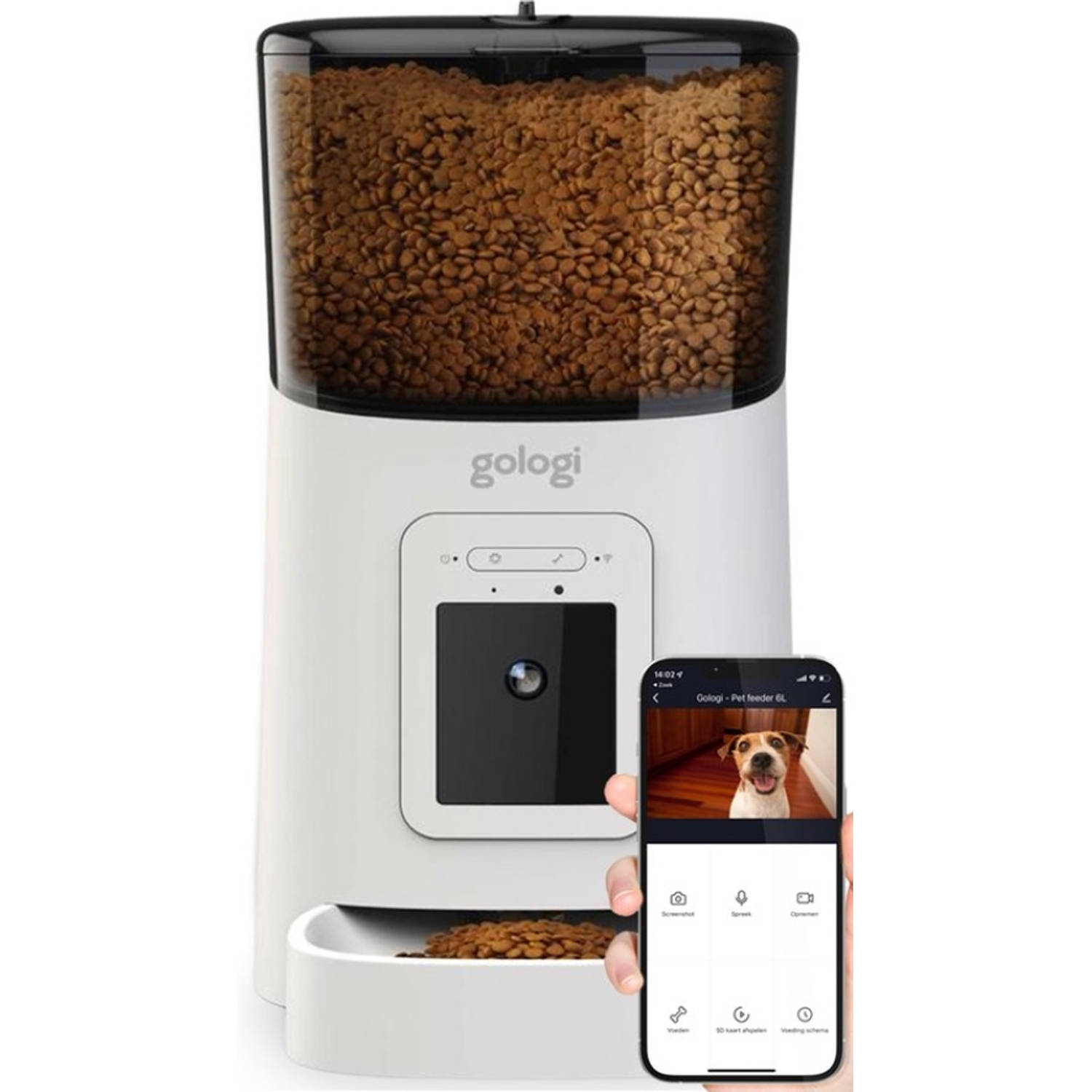 Gologi Automatische voerbak kat - Voerbak - Voerautomaat voor honden & katten - Voerdispenser - Met Full HD camera - Met app - Wit