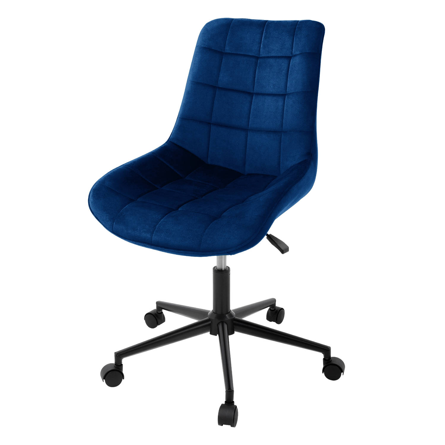 Bureaustoel op wielen blauw met fluwelen bekleding en metalen frame ML design