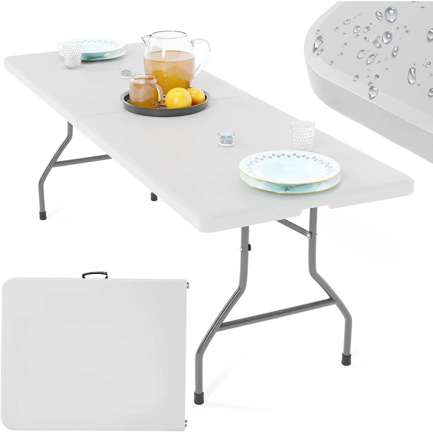 Jago - draagbare en inklapbare tuintafel - camping tafel - vouwtafel - 183 x 76 x 74 cm - Wit