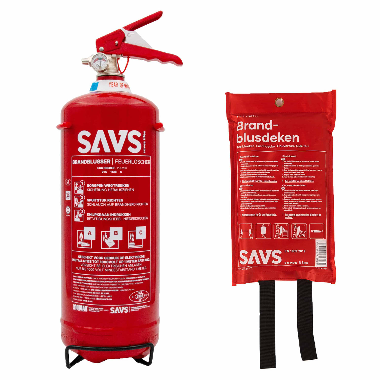 SAVS® Brandblus box - Poederblusser + Blusdeken - L
