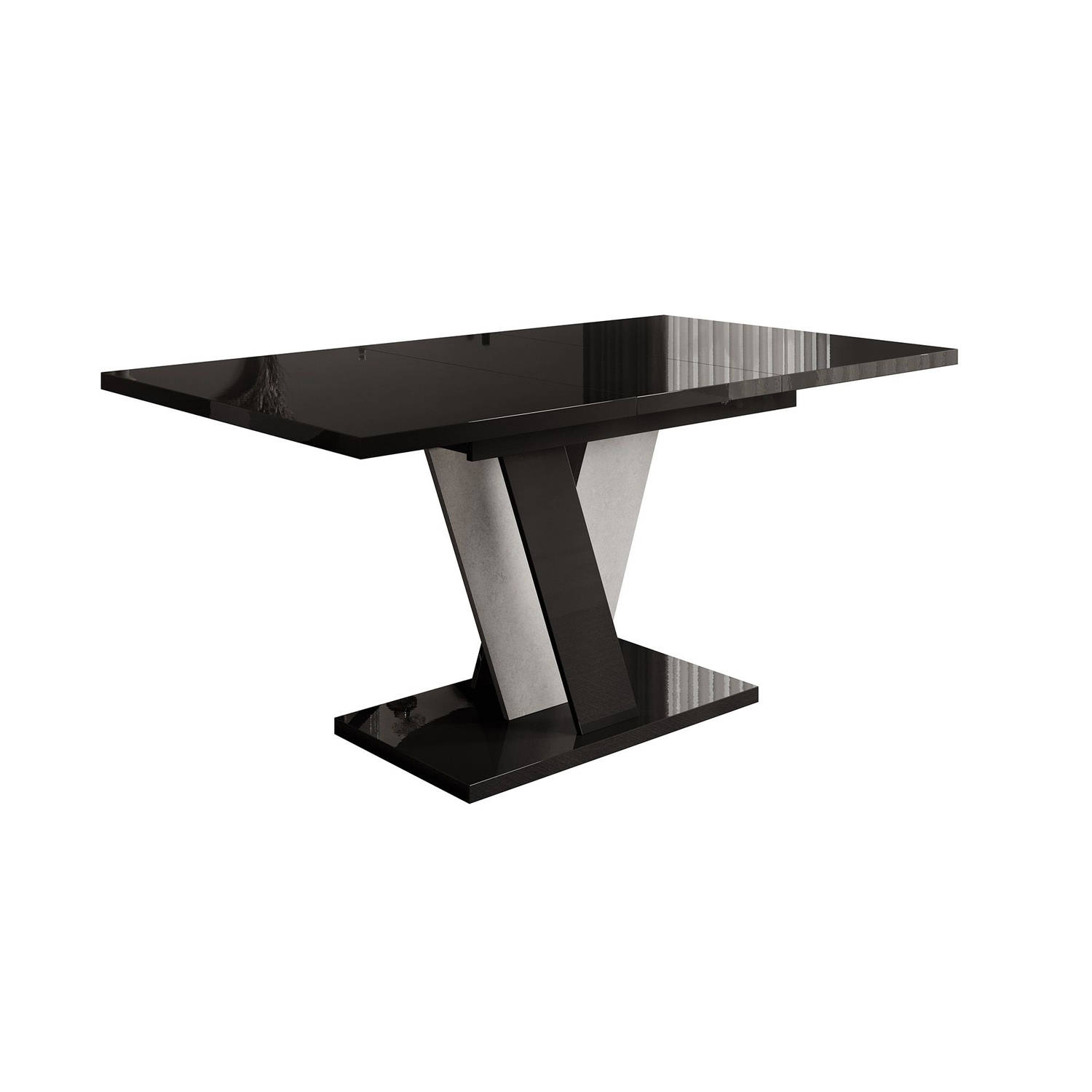 Meubella Eetkamertafel Velluto Zwart hoogglans Betonlook 160 cm Uitschuifbaar