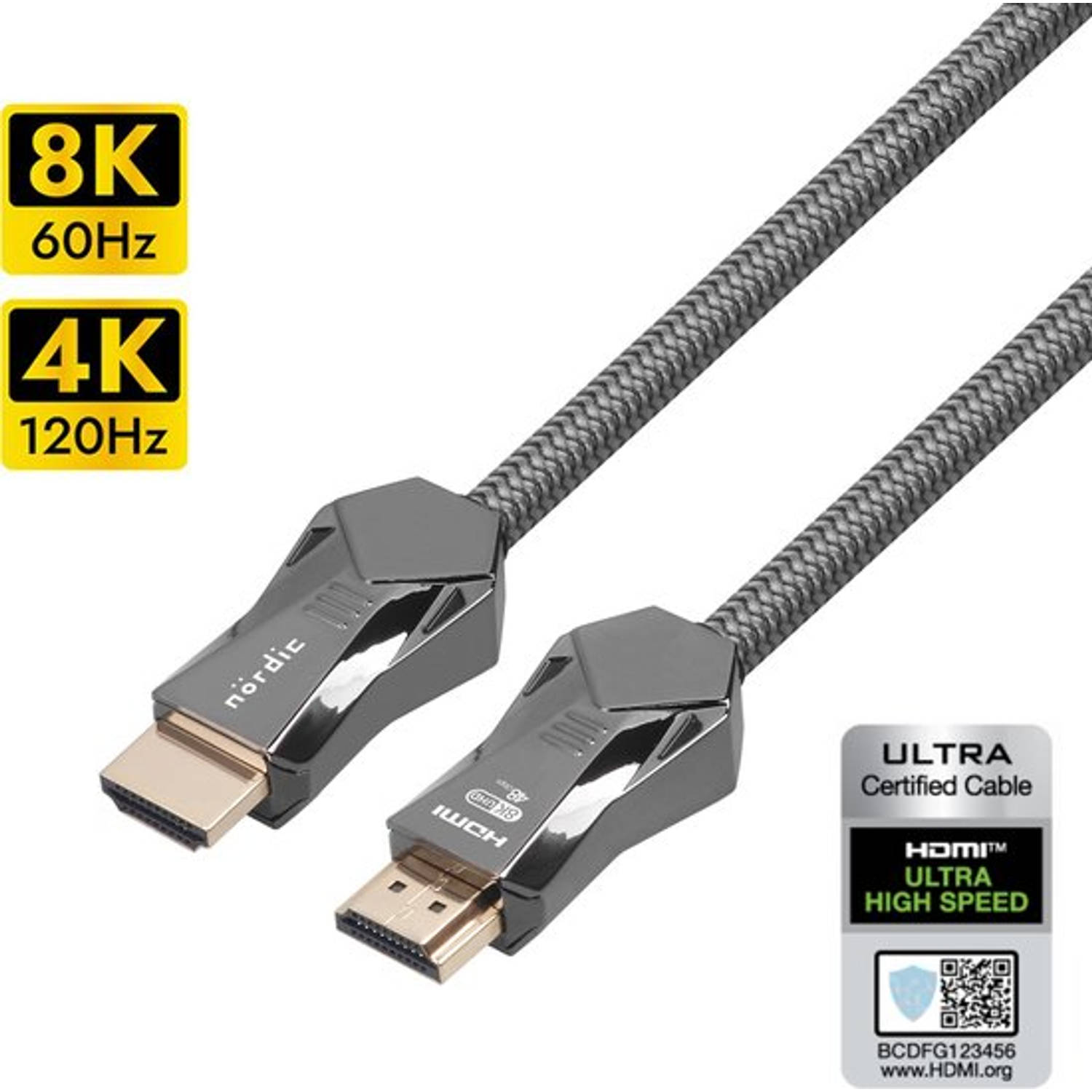 NÖRDIC HDMI-N1023D - Ultra High Speed - ​​HDMI 2.1 - 8K 60Hz - 4K 120Hz - 48Gbps - 2m