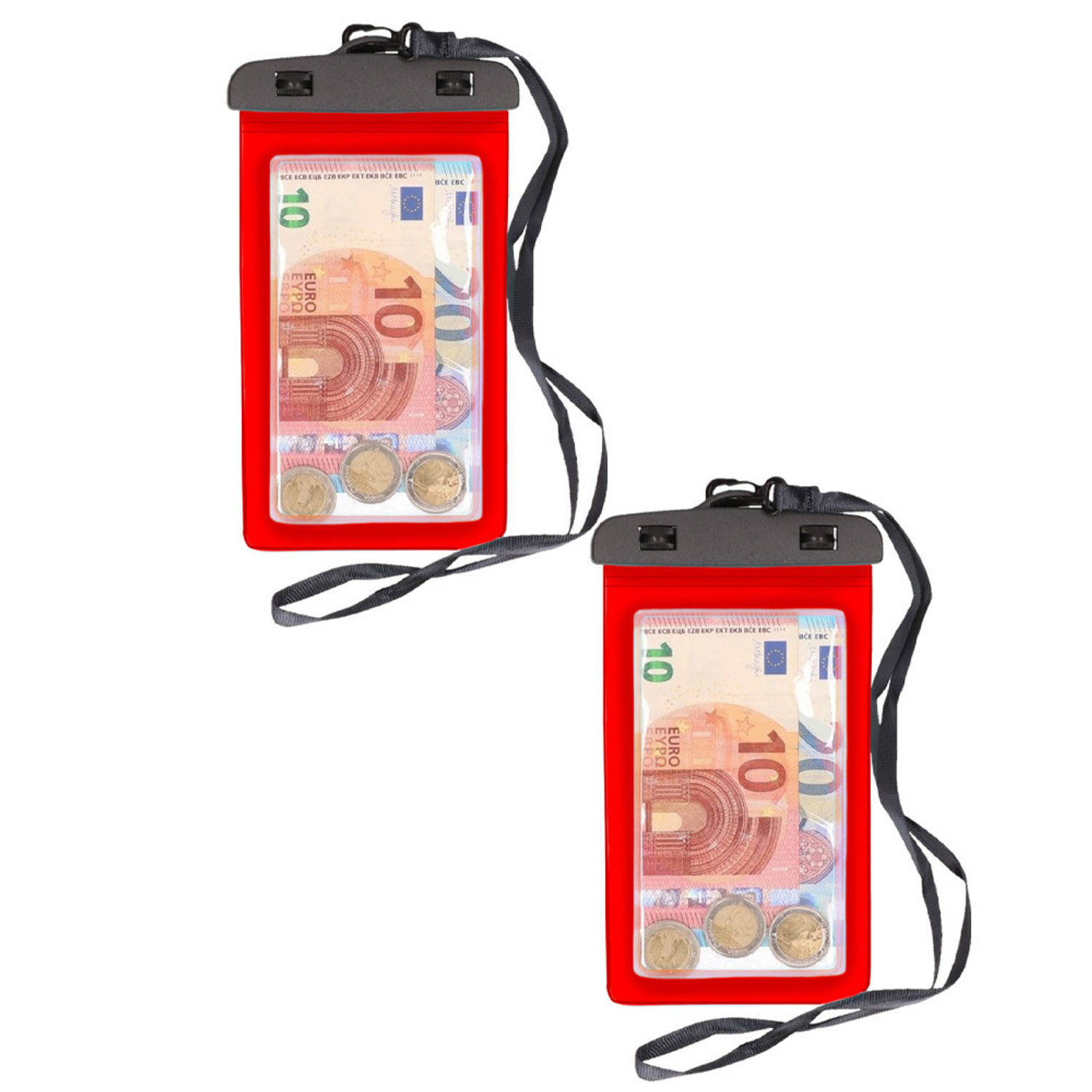 2x Stuks Bellatio Design waterdicht geldbuidel-moneybelt nektasje Rood Telefoonhoesjes