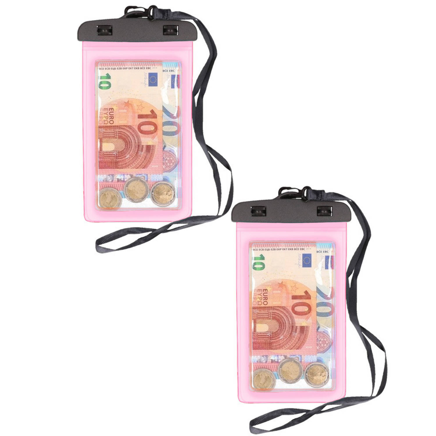 2x Stuks Bellatio Design waterdicht geldbuidel-moneybelt nektasje Roze Telefoonhoesjes