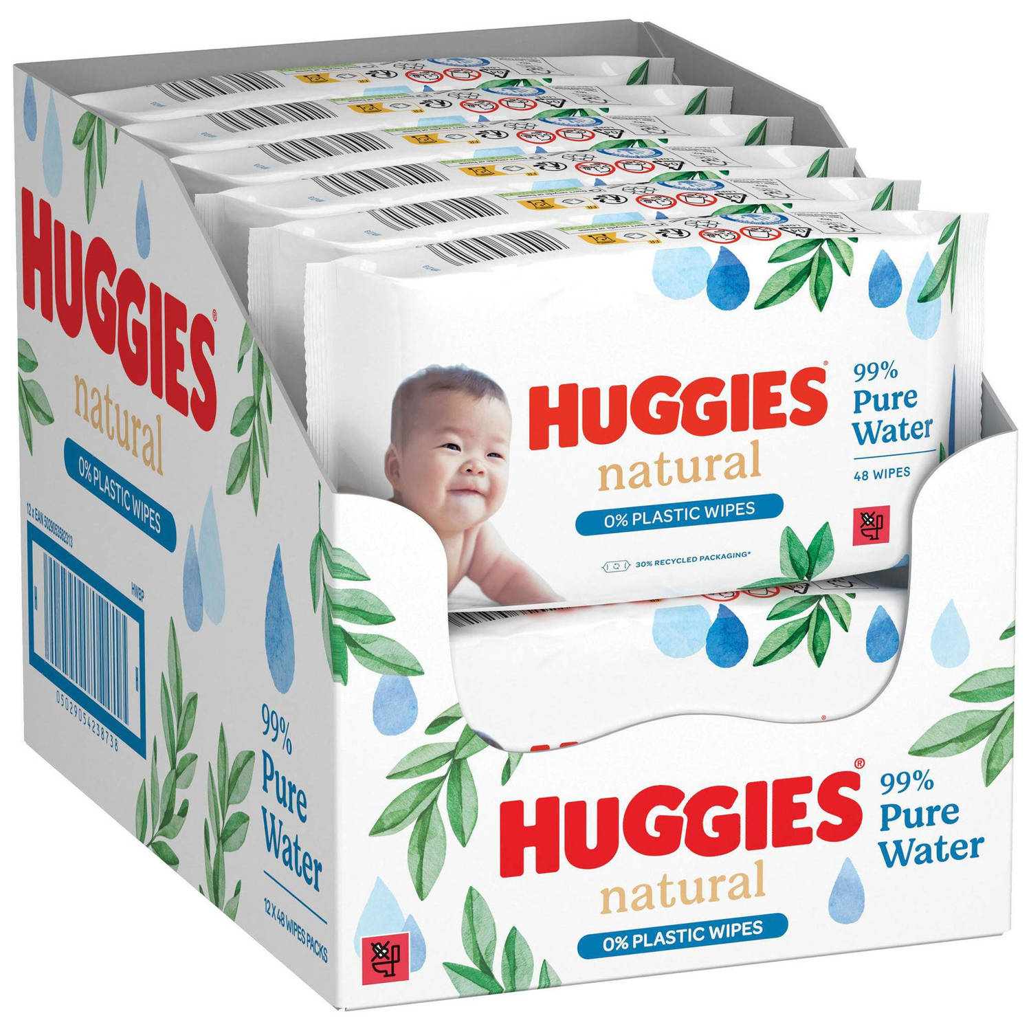 Huggies Natural 0% Plastic Billendoekjes 384 babydoekjes 8 x 48