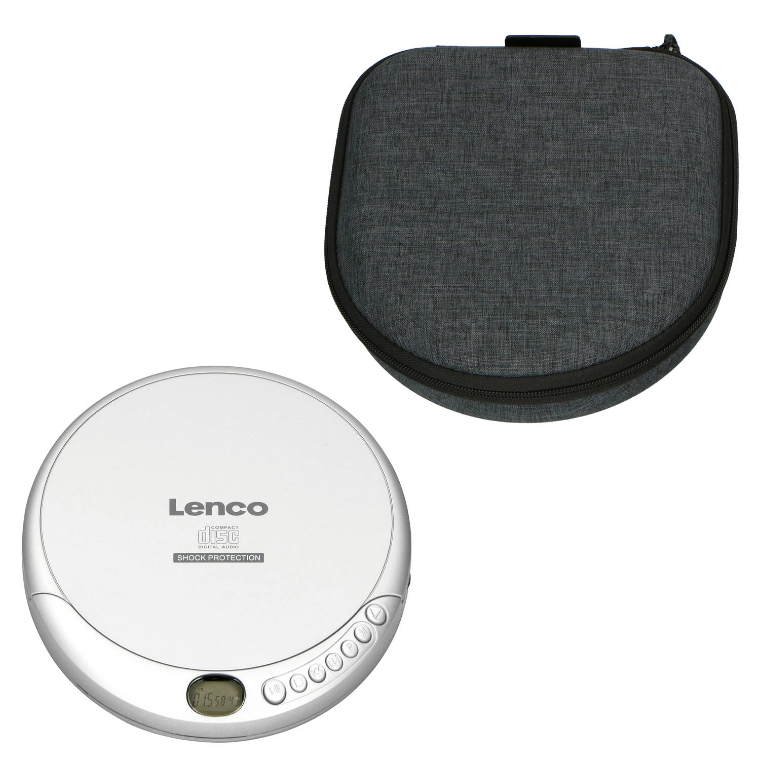 Lenco CD-201SI + PBC-50GY - Discman met Opbergcase inclusief Powerbank - Zilver/Grijs