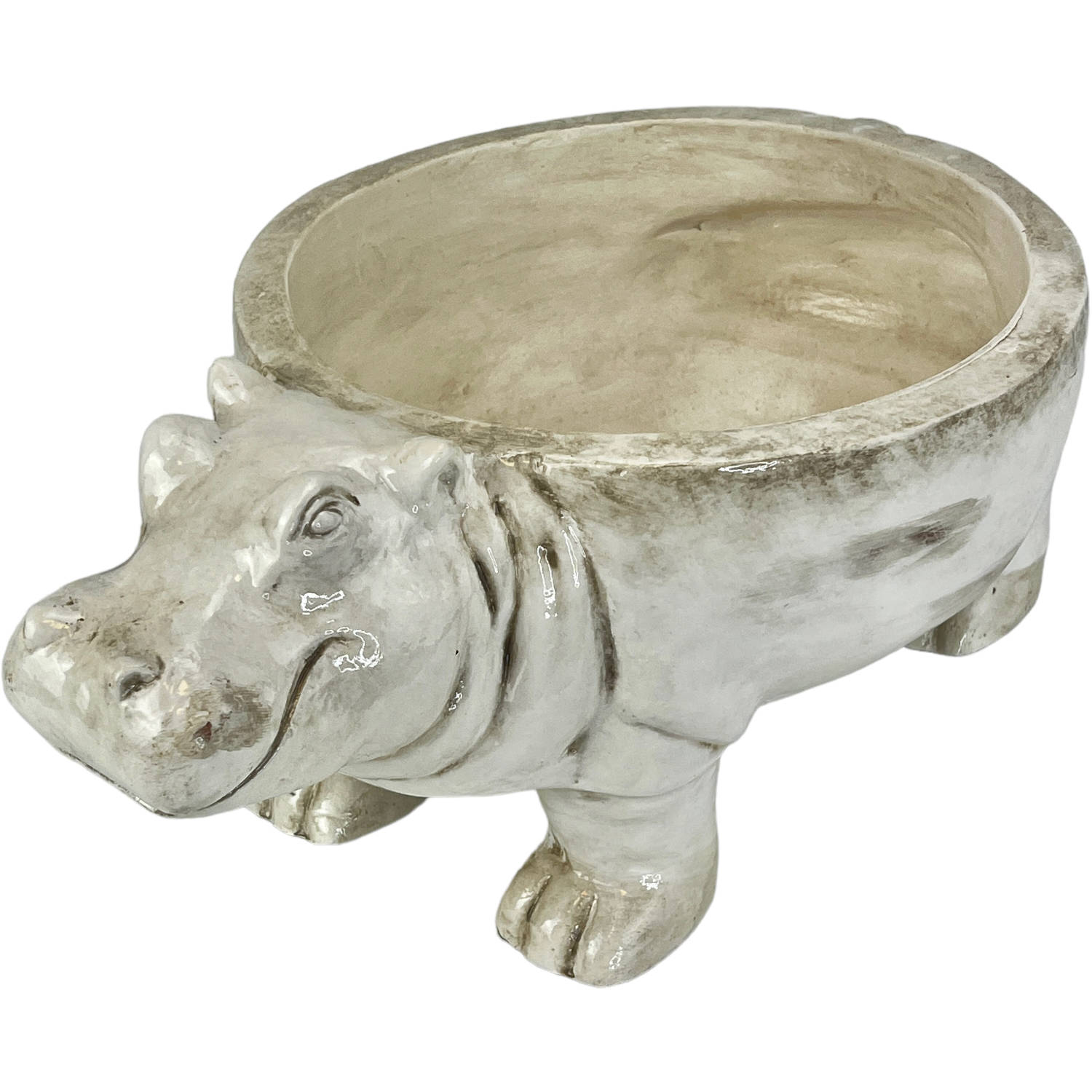 Parlane schaal Hippo grijs 40 cm - decoratieve schaal - schaal in de vorm van een nijlpaard - keramieken schaal - schaal op pootjes