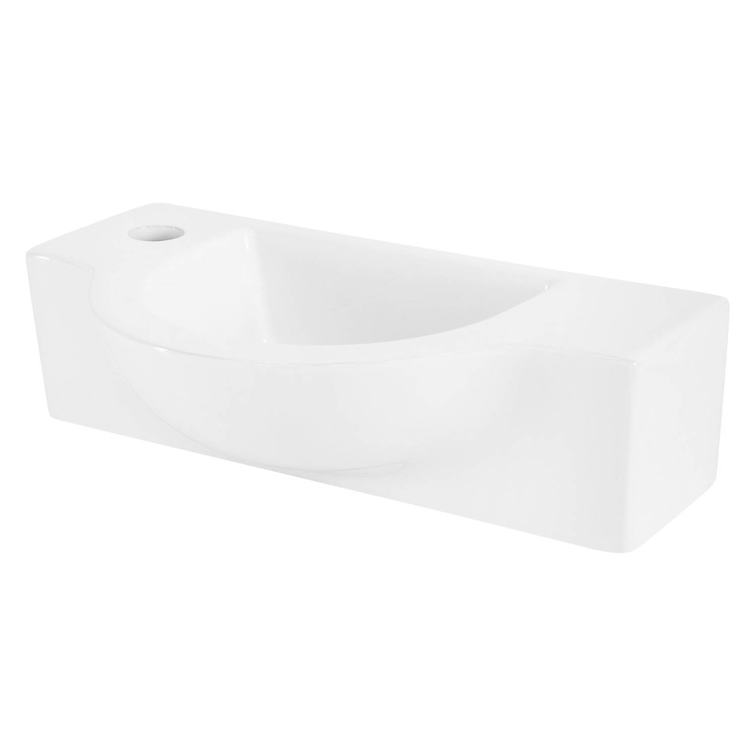 ML-Design keramische wastafel in wit, 44,5x25,5x12 cm, ovaal, klein, kraangat links, wand- of opzetwastafel, moderne waskom wastafel, voor badkamer