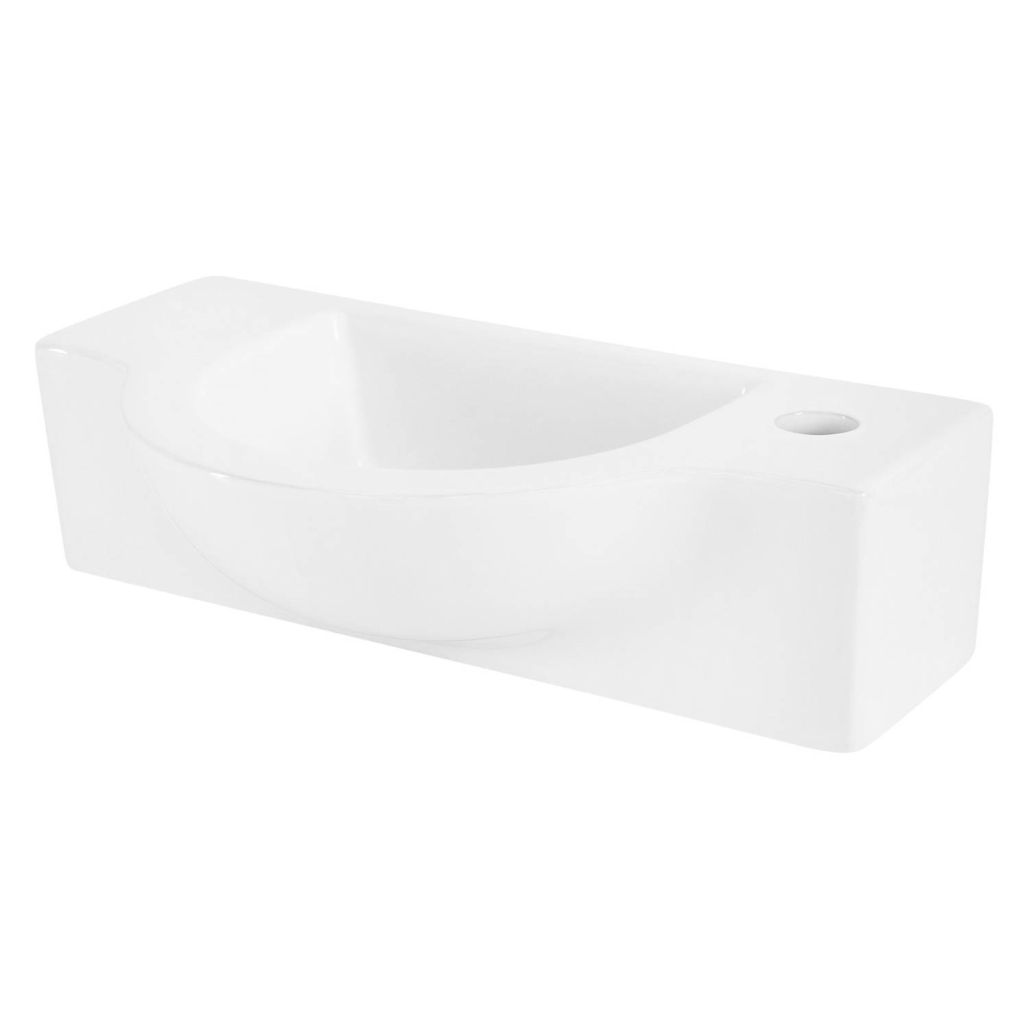 ML-Design keramische wastafel in wit, 44,5x25,5x12 cm, ovaal, klein, kraangat rechts, wand- of opzetwastafel, moderne wastafel waskom handwasbak, voor badkamers