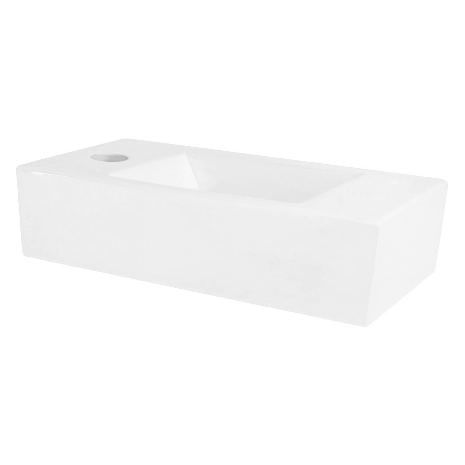 ML-Design keramische wastafel in wit 40x18,5x10 cm, hoekig, klein, kraangat links, wand- of opzetwastafel, moderne wastafel waskom handwasbak, voor badkamers