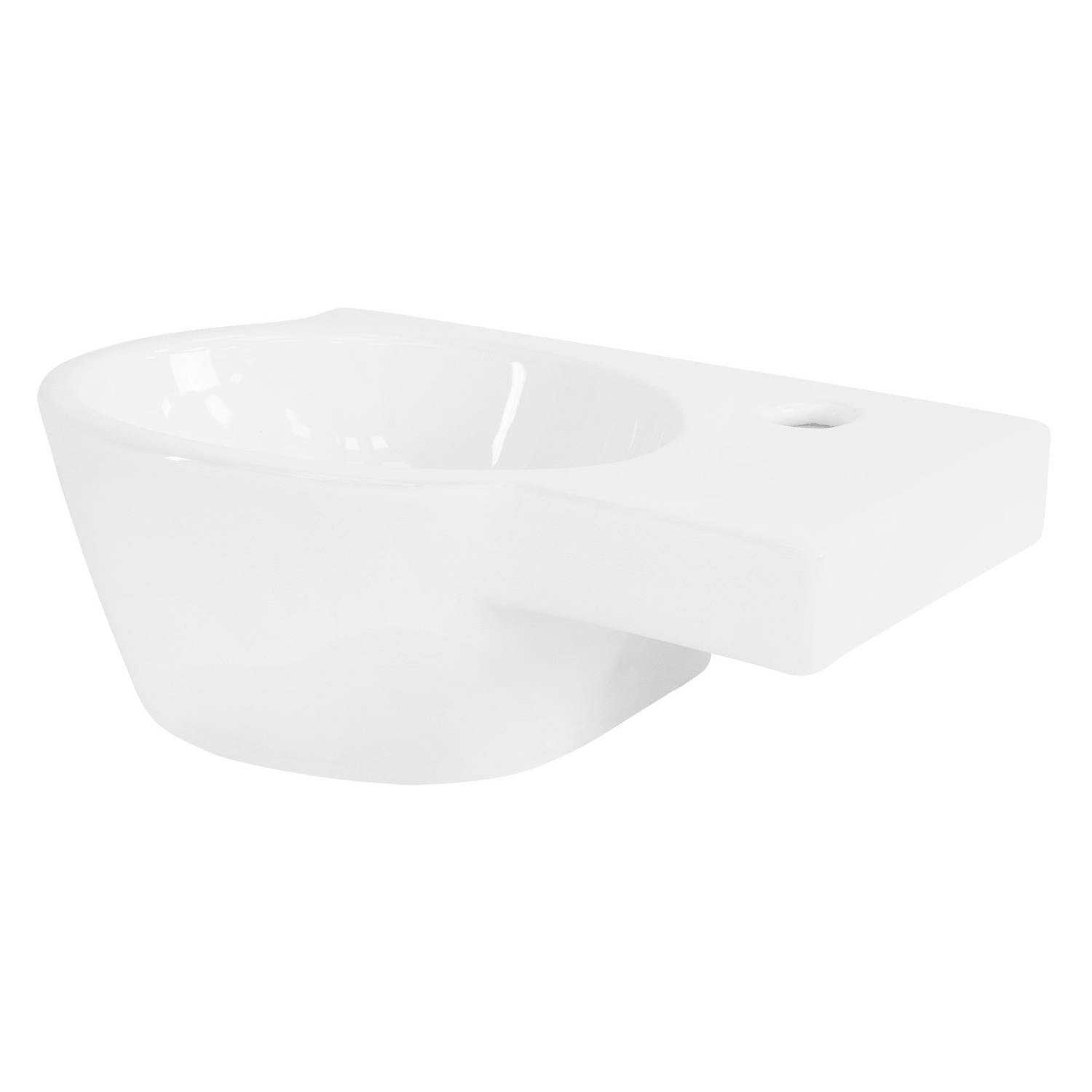 ML-Design keramische wastafel in wit, 37,5x19x14 cm, ovaal, klein, kraangat rechts, wand- of opzetwastafel, moderne wastafel waskom handwasbak, voor badkamers
