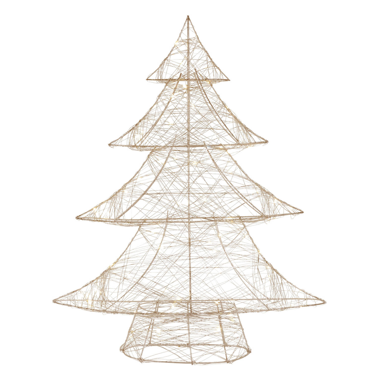 ECD Germany LED-deco kerstboom met 50 warmwitte LED's, 60 cm hoog, metaal, goud, kerstboom met verlichting & timer