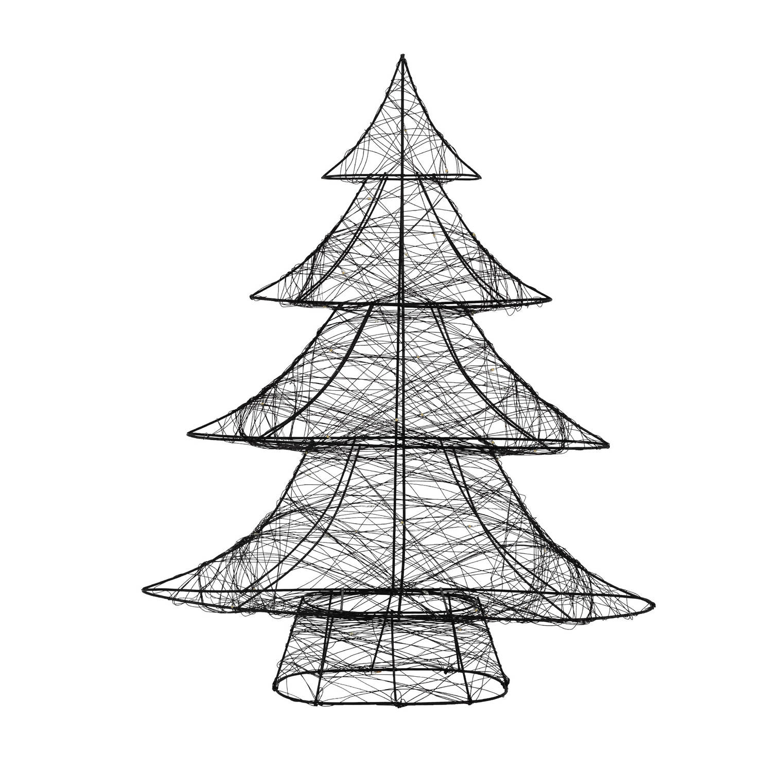 Decoratieve kerstboom met warmwitte LED's 60cm hoog, zwart metaal