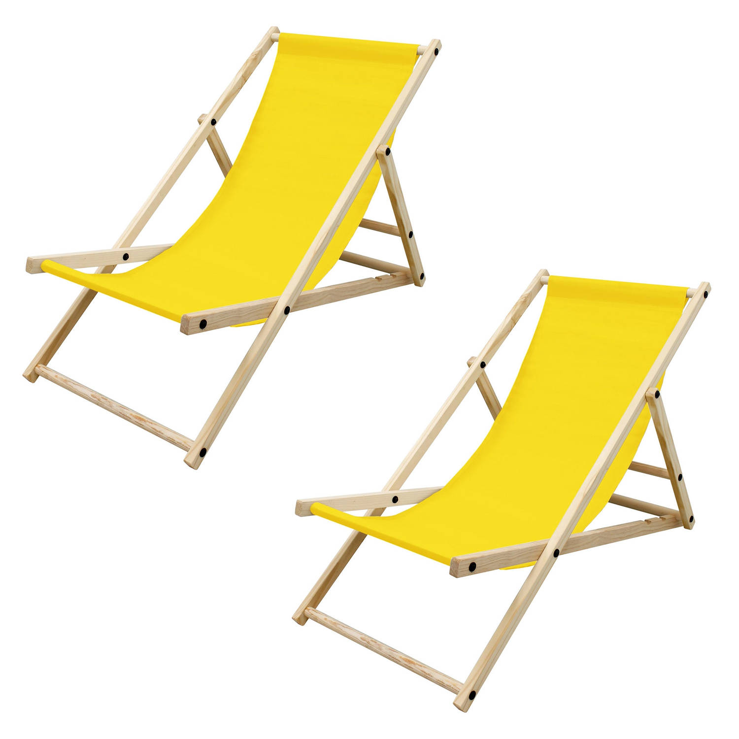 ECD Germany Set van 2 opvouwbare ligstoelen, geel, gemaakt van hout, verstelbare rugleuning, 3 stand