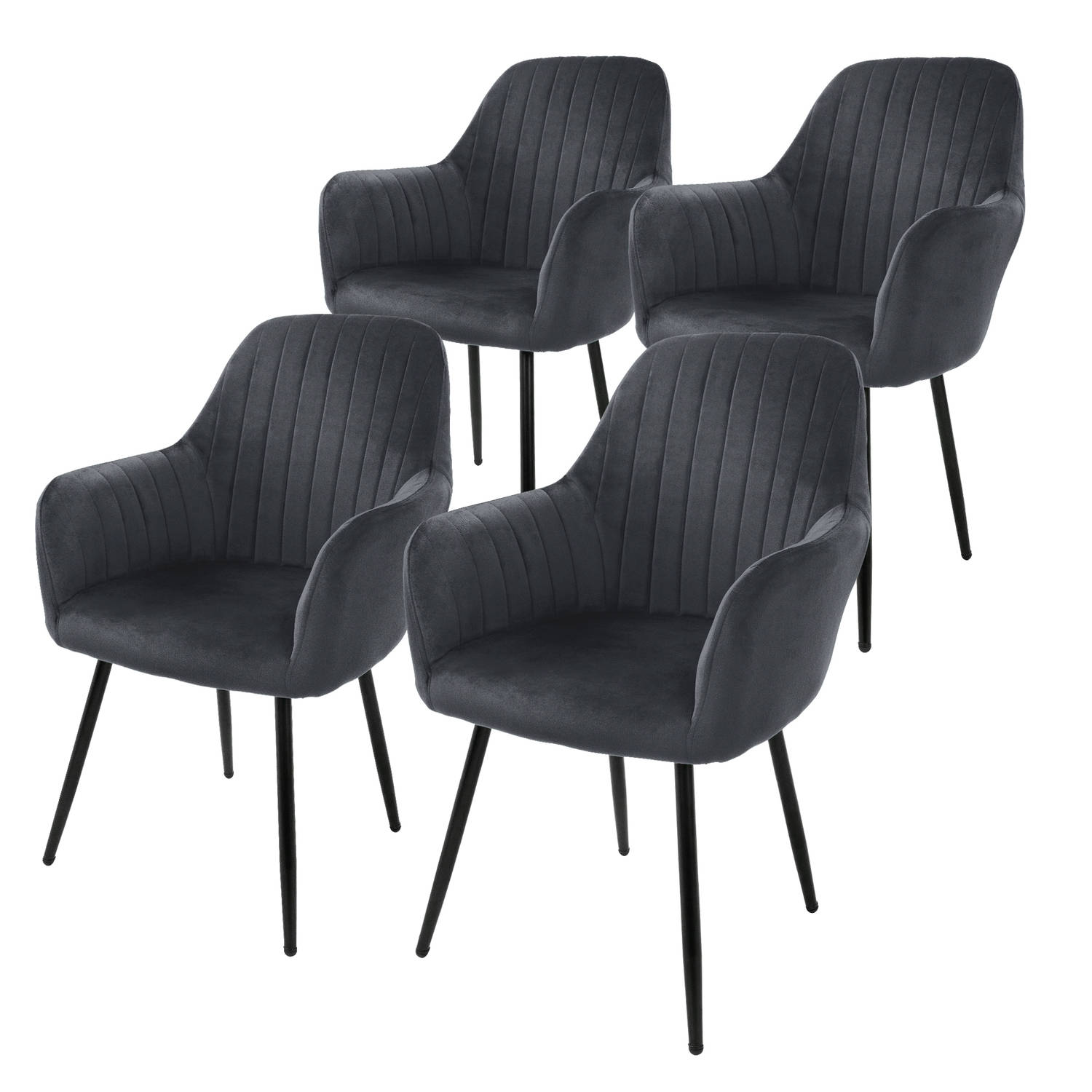 ML-Design set van 4 eetkamerstoelen met rugleuning en armleuningen, grijs, keukenstoelen met fluwelen bekleding, gestoffeerde stoelen met metalen poten, ergonomische stoelen voor e