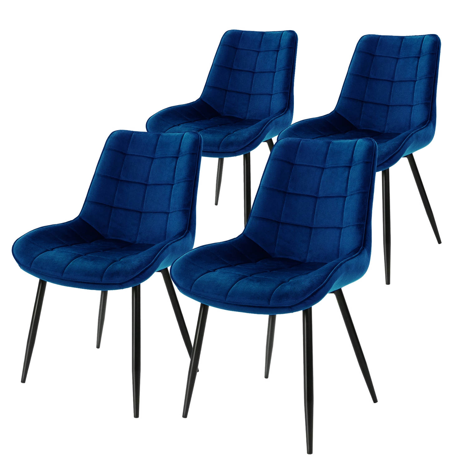 ML-Design Set van 4 eetkamerstoelen met rugleuning, donkerblauw, keukenstoel met fluwelen bekleding, gestoffeerde stoel met metalen poten, ergonomische stoel voor eettafel, eetkame