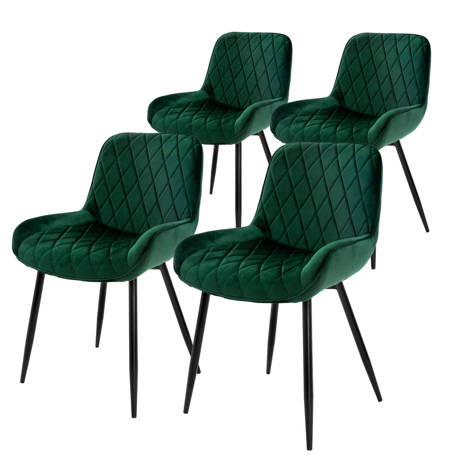 ML-Design Set van 4 eetkamerstoelen Eetkamerstoel met rugleuning en armleuningen, donkergroen, fluwelen zitting, metalen poten, keukenstoelen Woonkamerstoelen Gestoffeerde stoelen