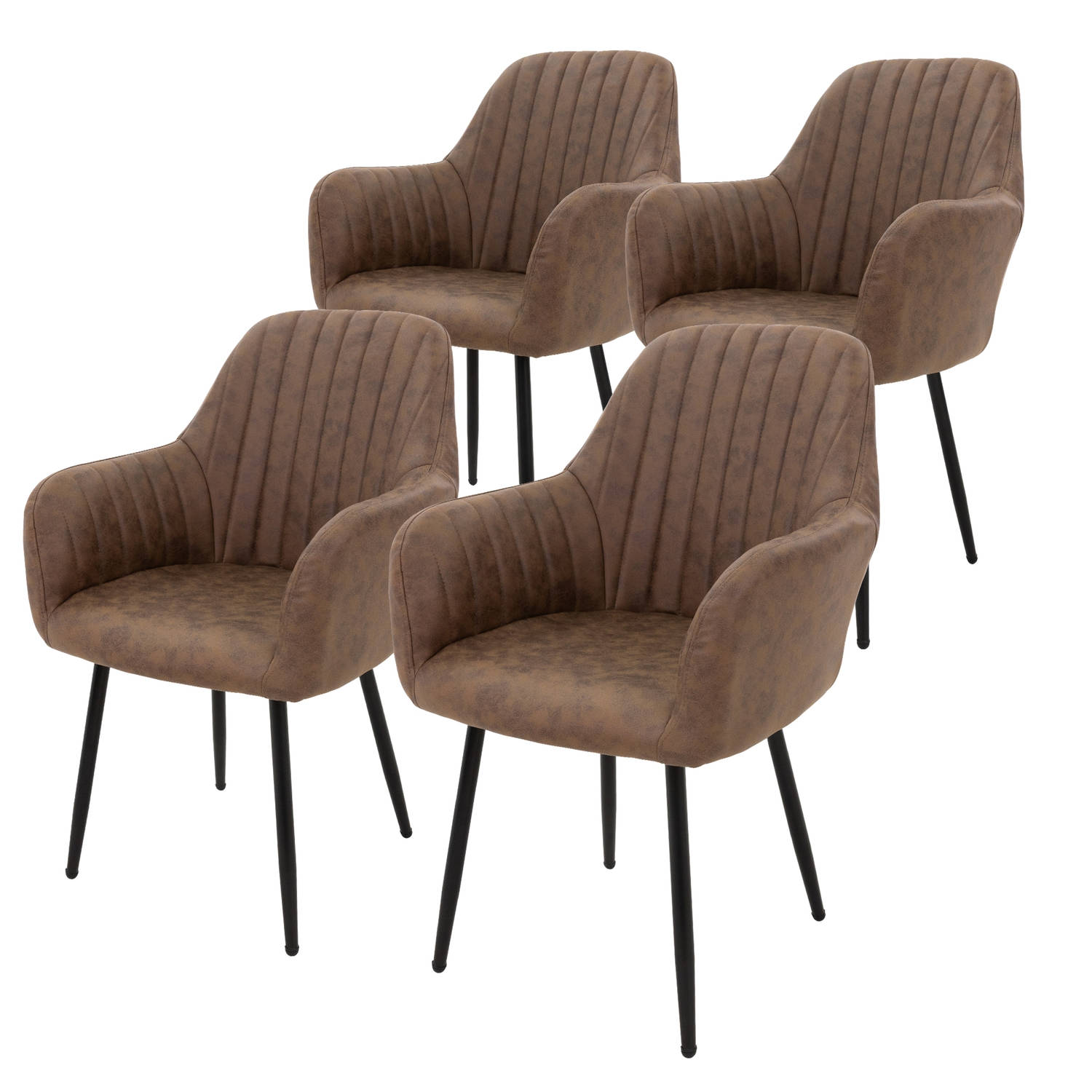 ML-Design set van 4 eetkamerstoelen met rugleuning en armleuningen, bruin, keukenstoelen met microvezelbekleding fluweellook, gestoffeerde stoelen met metalen poten, ergonomische s