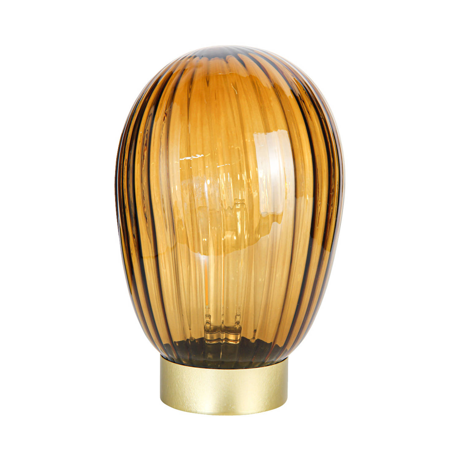 LED Tafellamp Amber Bruin – Goud – Werkt op batterijen (incl. lamp) – Ø14 X 23,5 CM