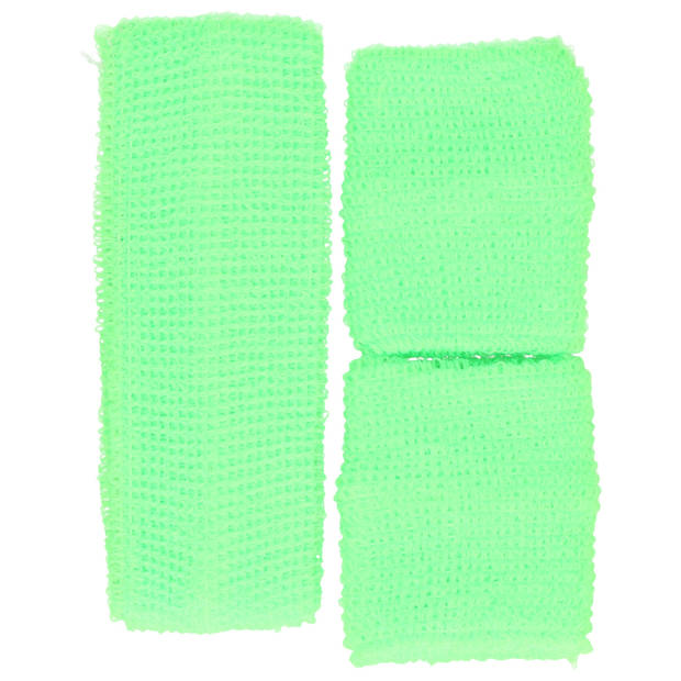 Guirca verkleed accessoire zweetbandjes set - neon groen - jaren 80/90 thema feestje - Verkleedsieraden