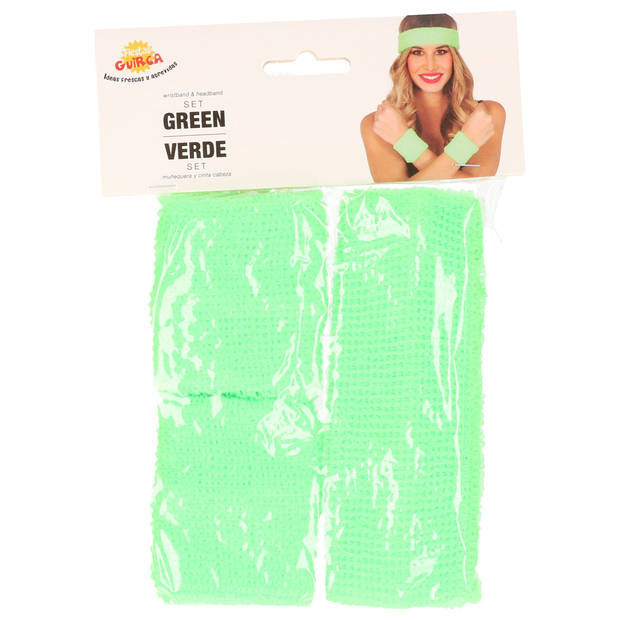 Guirca verkleed accessoire zweetbandjes set - neon groen - jaren 80/90 thema feestje - Verkleedsieraden