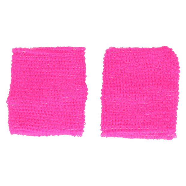 Guirca verkleed accessoire zweetbandjes set - neon roze - jaren 80/90 thema feestje - Verkleedsieraden