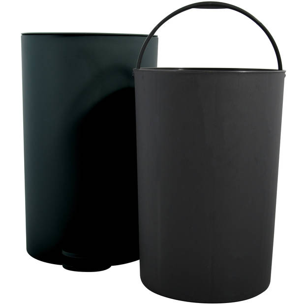 MSV kleine pedaalemmer - 2x - kunststof - zwart - 3L - 15 x 27 cm - Badkamer/toilet - Pedaalemmers