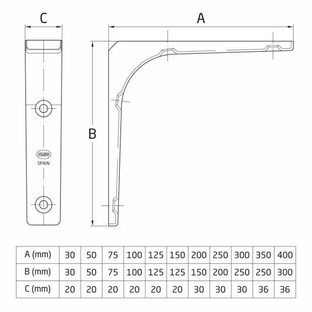 AMIG Plankdrager/planksteun van metaal - gelakt wit - H300 x B400 mm - Plankdragers