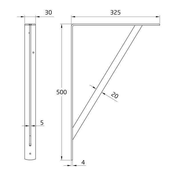AMIG Plankdrager/planksteun van metaal - gelakt wit - H500 x B325 mm - Tot 185 kg - Plankdragers