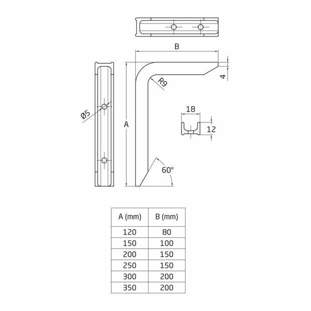 AMIG Plankdrager/planksteun - aluminium - gelakt wit - H250 x B150 mm - max gewicht 50 kg - Plankdragers