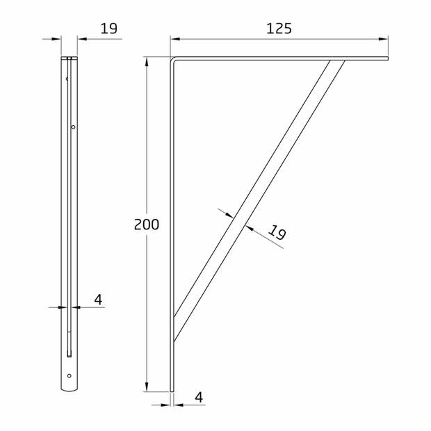 AMIG Plankdrager/planksteun van metaal - 2x - gelakt zilver - H200 x B125 mm - Tot 320 kg - Plankdragers